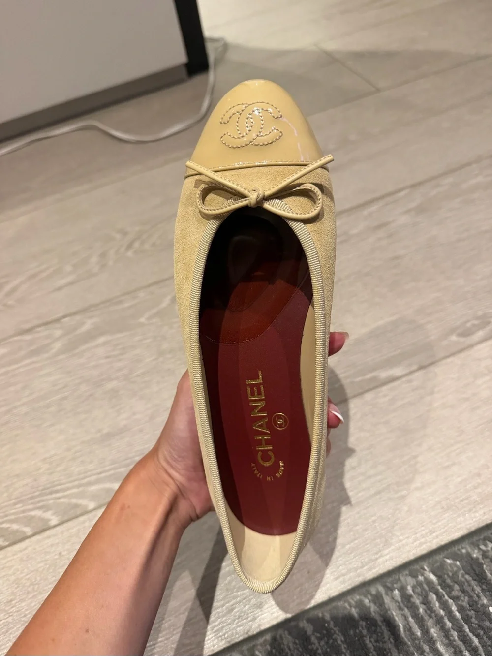 CHANEL NWT Beige Cap-Toe Ballet Flats